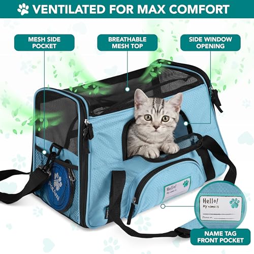 PetAmi Airline Approved Pet Carrier for Cats & Small Dogs, Large Light Blue | Soft Sided TSA Travel Bag, Sherpa Bed, Breathable Mesh Ventilation, Collapsible Bowl, Fits Under Seat, Up to 18 lbs - color: Light Blue, size: Large - 19.5"L x 10.2"W x 12"H