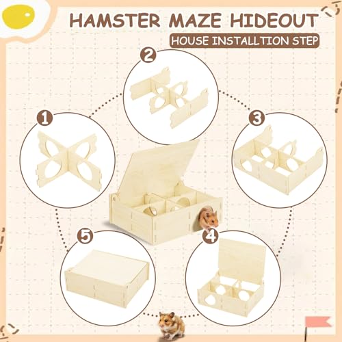 BreezeHug 4 Pcs Hamster Cage Accessories Hamster Platform Hideout Wooden Tunnel Ladder Playhouse Game Climbing Toy with Platform for Pets Dwarf Syrian Mice Degus Gerbils Squirrel(Castle) - style: Castle