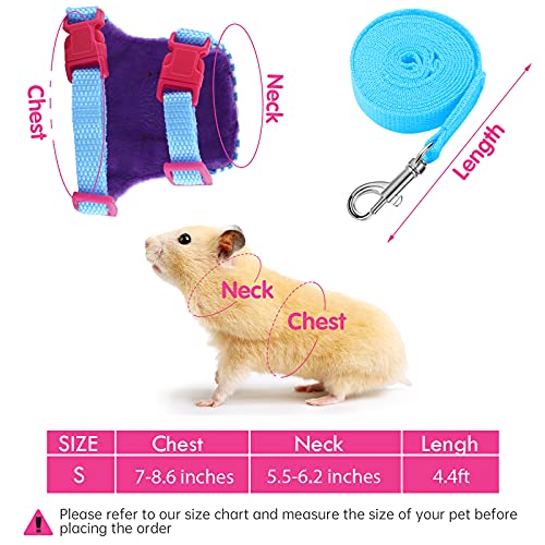 2 Pieces Hamster Harness and Leash Set for Walking, Small Guinea Pig Clothes with Bowknot Bell, No Pulling Comfort Padded Vest Striped for Guinea Pig Hamster Ferret, Small Animals (Blue, Pink,S) - color: Blue, Pink, size: S