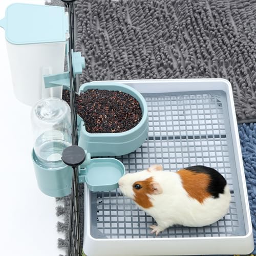 Oncpcare Rabbit Food and Water Bowl Set for Cage - Small Animal Food Dish for Rabbits, Ferrets, Cats, Birds - color: Blue