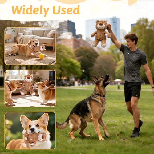 MAXBECK Dog Companion for Heavy Chewers- Indestructible Robust Bear Dog Toy, Resistant Squeaky Dog Toys for Heavy Chewers, Unbreakable Stuffed Plush Dog Toys for Aggressive Chewers (B-Oak) - color: B-Oak