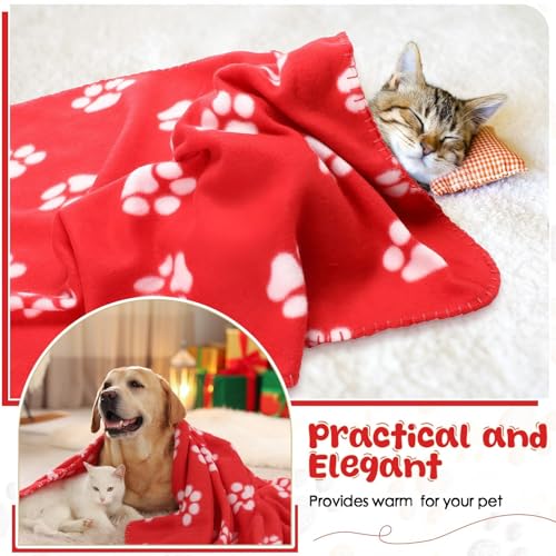 Tatuo 10 Pieces Pet Blankets with Paw Print Dog Cat Fleece Blankets Soft Warm Sleep Mat Pad Bed Cover for Kitten Puppy and Other Small Animals, 24 x 28 Inch(Passionate Color) - color: Passionate Color
