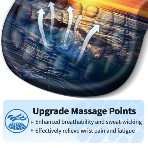 YIWEI Ergonomic Mouse Pad with Wrist Rest for Carpal Tunnel Pain Relief | Memory Foam Wrist Support,Non-Slip Rubber Base, Keyboard Computer Mousepad,Lycra Cloth Surface,Gaming Home Office - color: Sunset Beach