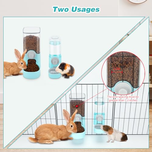 YUEPET Rabbit Water Dispenser & Food Dispenser Set, Automatic Rabbit Feeder | Bunny Feeder and Rabbit Water Bottle, 1.2L Feeder, 0.52L Waterer, Cage-Mount Design for Guinea Pig Chinchilla Ferret Cat - color: Blue