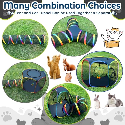 CypherX Outdoor Cat Enclosure, Portable Cat Tent with Tunnel Popup Catio | 7-in-1 modular design: 3 tents, 9.8" wide tunnels, scratch balls & storage bag. Durable setup for small animals & cats. - size: 7 in1 Maze(9.8"W)