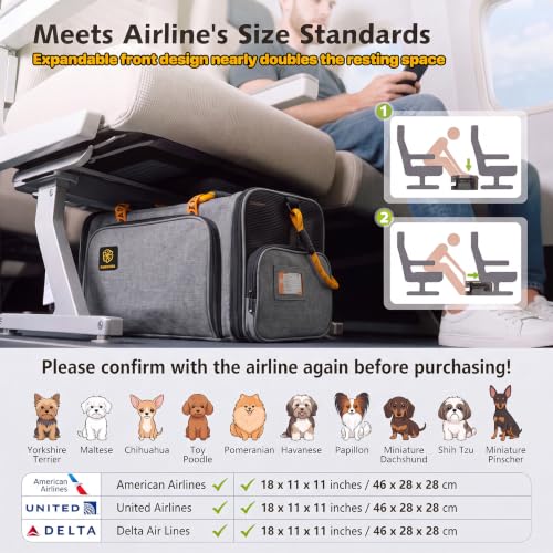 PAWZIDEA Expandable Pet Carrier for Small Cats & Dogs, TSA Airline Approved | 18"×11"×11" Soft-Sided Small Dog Travel Bag, Collapsible Top-Load Cat Carrier for 2 Cats Under Seat, Puppy Car Seat Up 15lbs - color: Mid-Hemp Gray, size: 18.0"L x 11.0"W x 11.0