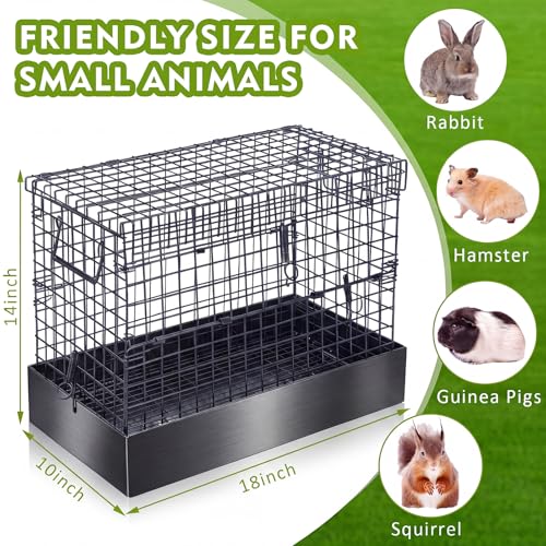 DoubleFill Folding One Hole Rabbit Transport Cage, Portable 18 x 10 x 14 in Black Rabbit Carrier with Tray and Handles for Travel Temporary Housing Indoor Outdoor Small Animal Enclosure - color: Black, size: 18.9"L x 14.2"W x 4.7"H