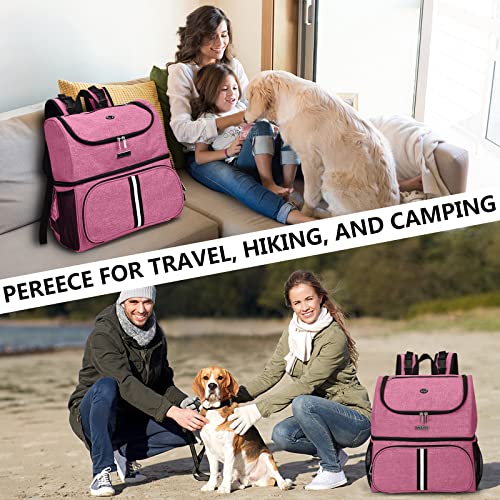 BAGLHER Pet Travel Bag, Double-Layer Pet Supplies Backpack (for All Pet Travel Supplies), Pet Travel Backpack with 2 Silicone Collapsible Bowls and 2 Food Baskets Pink - color: Light pink