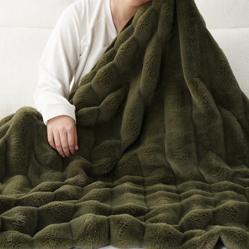 Battilo Olive Green Throw Blanket for Couch, Rabbit Fur Green Blanket for Bed, Sofa, Super Soft Cozy Mink Dark Green Throw Blanket for Home Decor, 50"x60" - color: Olive Green, size: 50"x60"