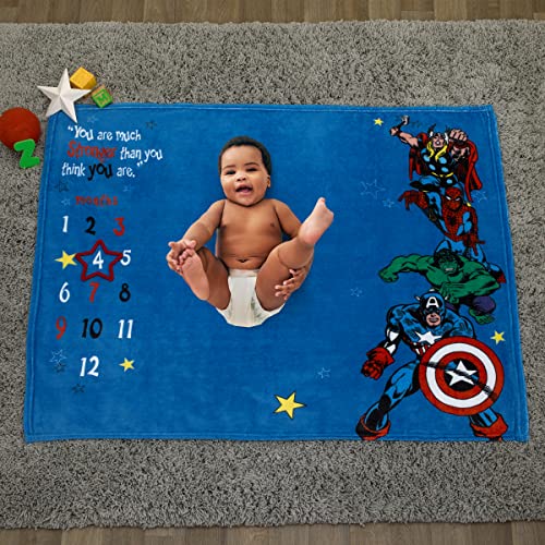 Marvel Comics Blue, Red and Green, Captain America, Hulk, Spiderman and Thor Super Soft Milestone Baby Blanket - color: Captain America, Hulk, Spiderman and Thor