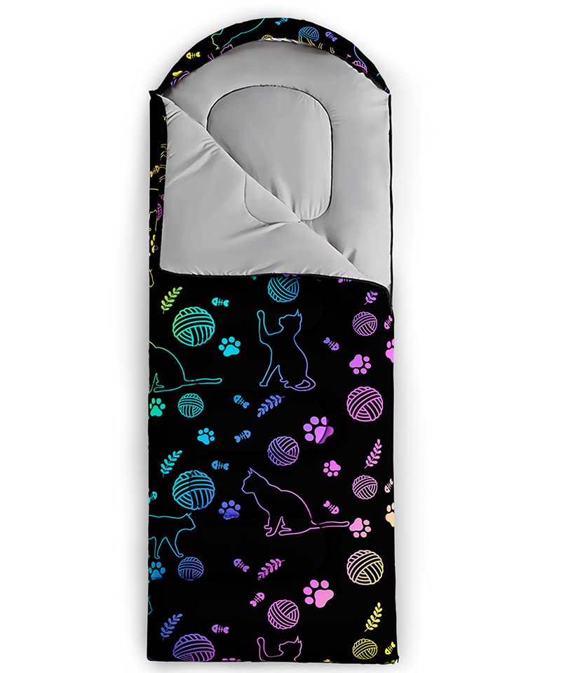 QOOMO Camping Sleeping Bags,3 Season Warm & Cool Weather,Lightweight,Waterproof Sleeping Bags for Adults & Kids,Traveling,and Outdoors,Camping Gear Equipment - color: Neon Cat 2