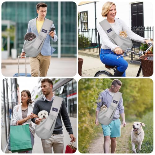 Dog and Cat Sling Carrier - Hands Free Reversible Pet Papoose Bag - Soft Pouch and Tote Design - Suitable for Puppy, Small Dogs Cats Outdoor - color: Msh Grey