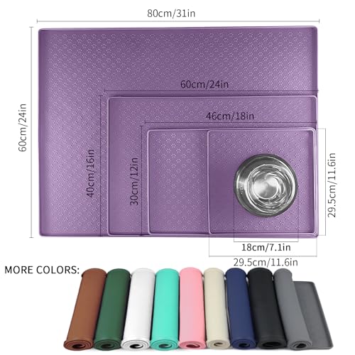 Ptlom Dog Food Mat Anti-Slip Bowl Mats for Food and Water, Waterproof Silicone Pet Placemat with High Raised Edges, Non-Slip Puppy Feeding Tray for Small, Medium Large Cats Dogs, Purple, 11.8"x11.8" - color: Purple, size: 11.8"L x 11.8"W