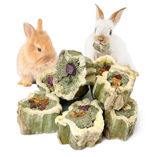 Fhiny Rabbit Chew Toys Natural Baked Papaya Wood Bunny Molar Treats Contain Alfalfa Grass Apple Carrot and Purple Sweet Potato Filling for Hamsters Guinea Pigs Chinchillas Teeth Grinding(0.22 lb)