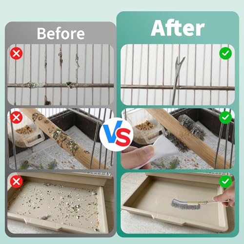 Bird Cage Accessories Bird Poop Remover Brush, Bird Cage Cleaner Brush for Poop Off Bird Poop Remover, Parrot Cage Cleaning Brush Tools for Parakeet Small Animal Cage and Bird Cage Perch Cleaner 4Pcs
