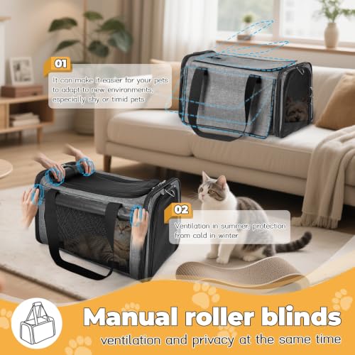 YUDODO 2 Packs 25 lbs Soft Sided Pet Carrier for Large Cat & Small Dog | Airline Approved, Lightproof Breathable Design, Side Pockets, Durable Mesh, Foldable and Portable, Grey+Grey green - color: 2 Pack(Grey*1+Grey green*1)