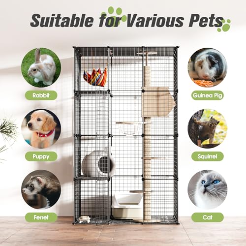 Cat Cages Playpen Indoor, 4 Tier Large Cat Crate Cat Enclosure for Cats, Metal Guinea Pig Cages,Wire Ferret Cage Catio for Kitten,Rabbit,Bunny,Chinchilla,Iguana - size: Non-Wheeled 4-Tier(Stable)