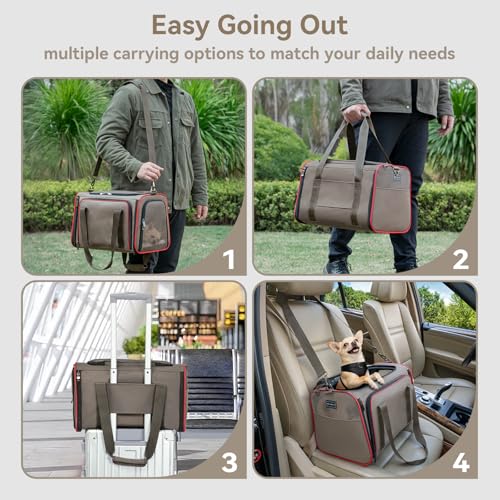 Petsfit Expandable Cat Carrier Dog Carriers,Airline Approved Soft-Sided Portable Pet Travel Washable Carrier for Kittens,Puppies,Removable Soft Plush mat and Pockets,Locking Safety Zippers | 17 x 11 x 11 in; sized for Delta Air Lines, with locking zippers