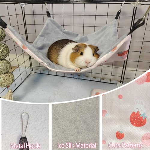 kathson 5 PCS Guinea Pig Hammock Set, Washable Rat Hammock, Guinea Pig Hideout Bed Soft Hamster Hanging Tunnel Mats Small Pets Cage Accessories for Chinchilla, Sugar Glider, Squirrel(Pink) - color: Pink