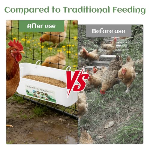 6 PCS 5 Quart Goat Feeder Hanging Pig Feeder with Clip White Chicken Feeder Trough Poultry Feeder Hanging Goat Mineral Feeder Chicken Coop Feeder and Water for Livestock, Hang or Screw-in - color: White