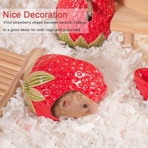 Ceramic Hamster Hideout Strawberry Chew Proof Syrian Hide Cool Bed | Easy to Clean Durable Ceramic Guinea Pig House, Good Hiding Hut Cave for Gerbil, Mice, Rat All Season，Cute Red Habitat Decor - color: Red