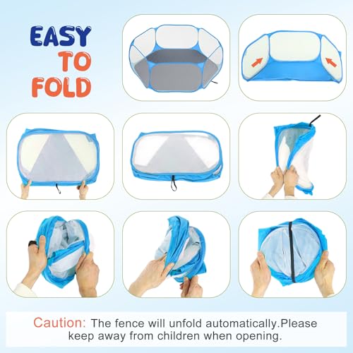 Pawaboo Small Animals Playpen with Pad, Blue+Gray | Waterproof, Reusable Pad, Portable Outdoor Yard Fence, For Chick/Kitten/Puppy/Guinea Pig/Rabbits/Chinchillas - color: Blue+Gray