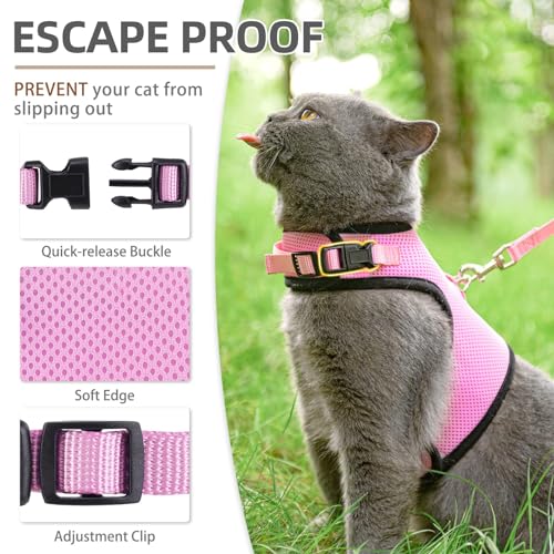 PUPTECK Soft Mesh Cat Vest Harness and Leash Set Puppy Padded Pet Harnesses Escape Proof for Cats Small Dogs (Small, Pink) - color: Pink, size: S(NECK 6", CHEST 8.5", 2-4 lbs)