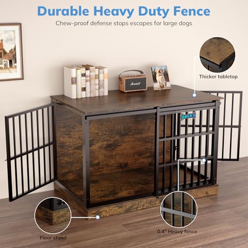 Petrova 47" Dog Crate Furniture for Large/Medium Dogs, Heavy Duty Dog Kennel Indoor with Name Tag, Wooden Dog Cage with Sliding Barn Door, Decorate House as TV Stand, End Table, Brown - color: Brown, size: 47.2"L x 27.9"W x 31.8"H