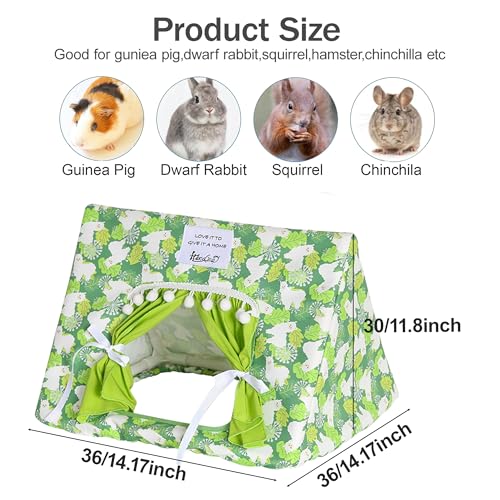 Guinea Pig Hideout with Curtain Bunny Hideout Guinea Pig Tent(Green Alpaca) | Washable Bunny Hideaway Tent Bottomless Guinea pig bed cage accessories for Ferret,Rat,hamster,Hedgehog,small animal bed ﻿