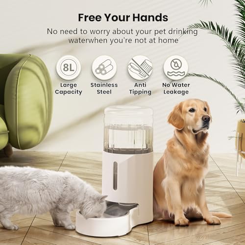 CZPET Automatic 7L Dog and Cat Water Dispenser with Stainless Steel Bowl Gravity Waterer,100% BPA-Free,Large Capacity and Drinking Area Noise-Free for Pets | With Stainless Steel Bowl Gravity Waterer, Large Capacity and Drinking Area Noise-Free for Pets -