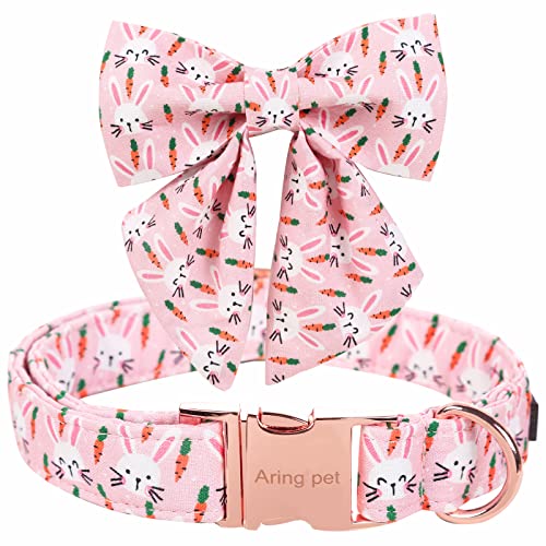 ARING PET Easter Dog Collar-Cute Rabbit Dog Collar with Sailor Bowtie, Cotton Adjustable Carrots Dog Collars with Metal Buckle - color: Easter-Pink Rabbit, size: Small (Pack of 1)