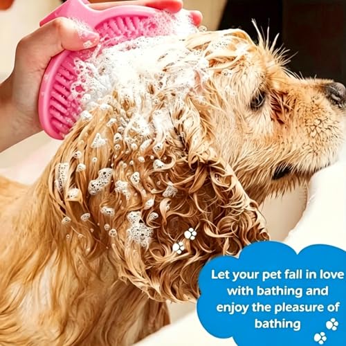 1pc Pet Bathing Brush - Adjustable Circular Handle, Non-Slip Grip, Soft Silicone Bristles for Dog & Cat Grooming, Shampooing, Massaging - Ideal for Bathing, Pink - color: Pink
