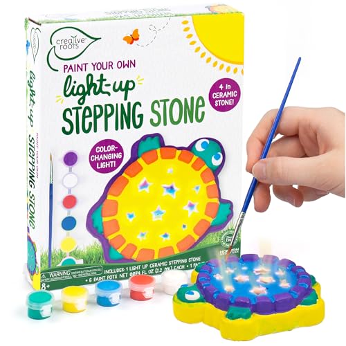 Creative Roots Mini Light Up Turtle Stepping Stone with Color-Changing LED, Acrylic Paints, and Paintbrush - Ceramic Craft Kit for Kids - style: Light Up Turtle
