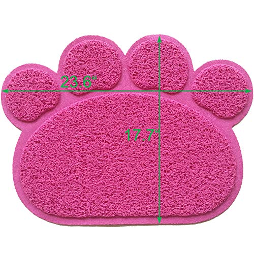 PVC Pet Dog Cat Puppy Kitten Dish Bowl Food Water Feeding Placemat, Non-Slip Cat Litter Mat Paw Shape, Rose Large - color: Rose Red, size: Large(17.7"x23.6")