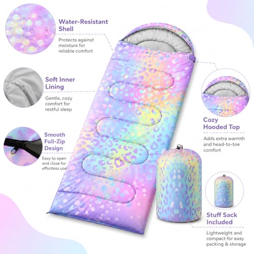 AILONEN Midnight Meow Sleeping Bag, Charcoal Cat Eyes Crescent Graphic, Portable Camp Sack Sleepover Style - color: Rainbow4