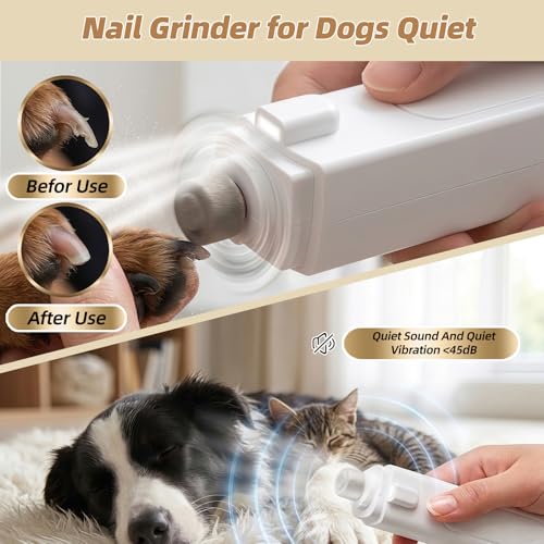 2-in-1 Quiet Electric Pet Nail Clipper & Grinder with Light for Dogs Cats | 3-Speed Grinding, Nail Catcher, Safety Guard, Low-Noise Motor, USB Rechargeable Design for Stress-Free Home Grooming - color: white