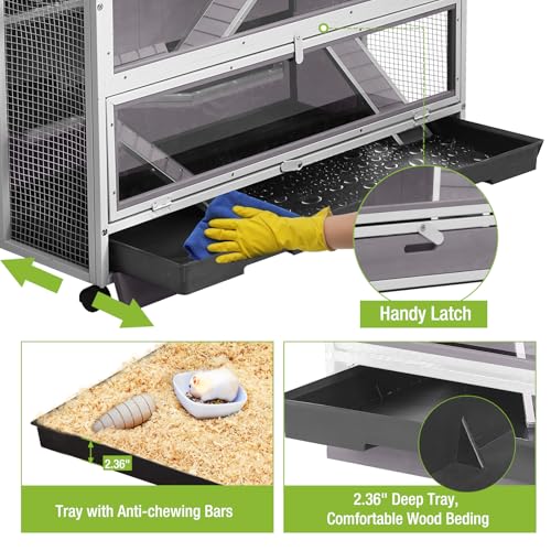 GUTINNEEN Guinea Pig Cages - Metal Iron Frame, Hamster Cage with Chew-Proof Aluminum Edges, Movable Small Animal Hideout with Leak-Proof Tray, White - color: White