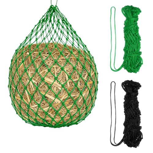 Slow Feeder Hay Net, 40" Length 2" Holes Strong Load-Bearing, Nylon Slow Feed Bag Hay Feeder, (Black/Green, 2 Pcs), Intended for Horses/Goats/Trailer/Stall - color: Black/Green