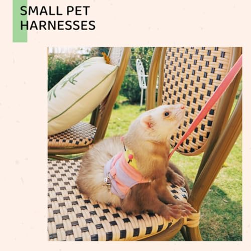 Adjustable Caterpillar Premium Plush Harness&Leaf Set – Soft Restriction-Free Vest for Ferrets,Guinea Pigs, Lizards, Rabbits,Squirrel, Kittens,Teacup Chihuahuas, Puppies|Safety Bell(Caterpillar-Pink) - color: Caterpillar-Pink