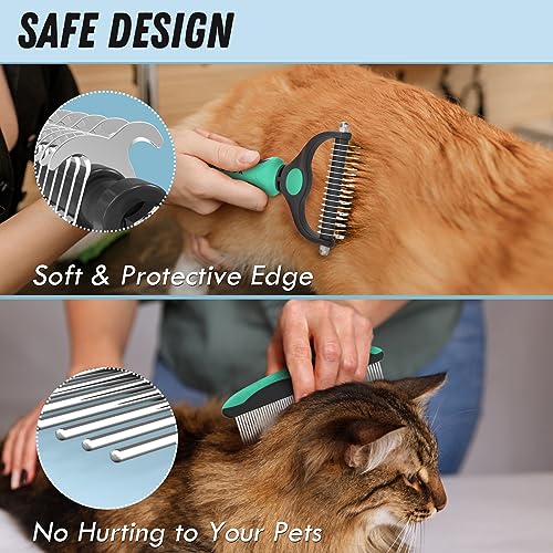 Docrok Pet Grooming Brush and Metal Comb Combo for Dogs & Cats, Green | Dematting Deshedding Undercoat Rake, Cat Brush Dog Brush Shedding Tool for Long Matted Haired Pets - color: Green