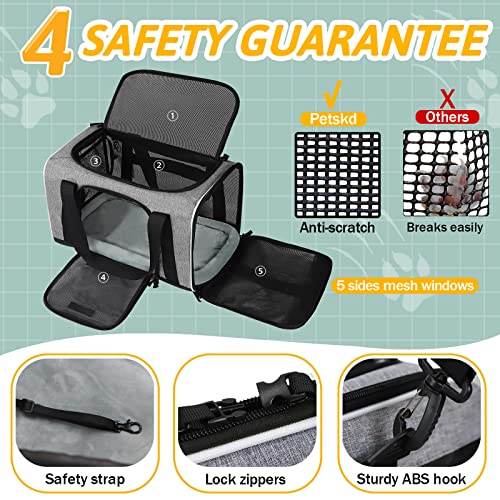 Pet Carrier 18x11x11 Delta American United Airline Approved, Pet Travel Carrier Bag for Small Cats and Dogs, Cat Soft Sided Carrier with Safety Lock Zippers, 5-Sided Breathable Mesh(Grey) - color: Grey, size: 18.0"L x 11.0"W x 11.0"H