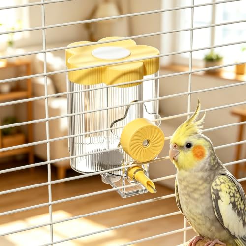 8.4 Oz No Mess Bird Water Feeder, Auto Parrot Cage Water Dispenser (Yellow) | Magnetic Mount, Drip-Free, Easy Top Refill, Mount Inside or Outside Cage, for Parakeets Cockatiels Budgies Lovebirds Canary - color: Yellow