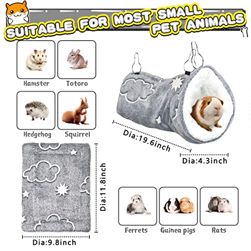 LEFTSTARER Noctilucent Luminous Guinea Pig Rat Hammock Bunkbed Hanging Tunnel and Soft Bed Mat for Ferret Hedgehog Squirrel Hideout Cage Accessories (2.Tunnel Hammock and Mat) - color: 2.Tunnel Hammock and Mat