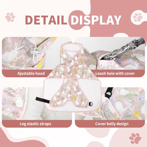 Dog Raincoat,Dog Rain Jacket Poncho with Hood and Leash Hole(Rabbit,L) | Windproof,Waterproof,Leash Loop,Adjustable,Rabbit Design - color: Pink, size: L(16-22lbs)