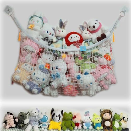 Filled animal net, suitable for flat walls, wall-mounted decorative net bags and storage bags (white). For displaying and storing plush toys and storage mesh bag background wall (1m) - size: 1m