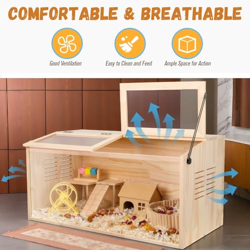 Wooden Hamster Cage,Chewproof,40" L x 20" W x 20" H Animal Cabinet for Dwarf Syrian Hamsters Degus, Hamster Habitat with Openable Top and Large Acrylic Sheets. - size: 40.0"L x 20.0"W x 20.0"H
