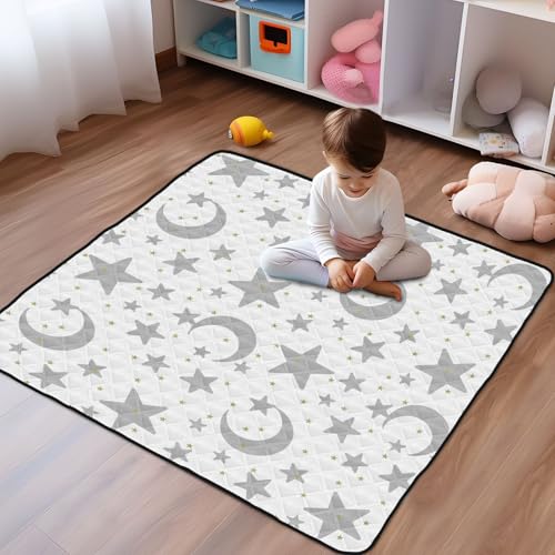 Baby Play Mat Stars Moon Pastel Grey 50 x 50 Playpen Mats for Floor Play Gym Crawling Mat Non-Slip Cushioned Baby Playmat for Infants, Babies, Toddlers - color: multi 7