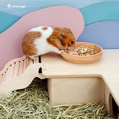 Niteangel Wooden Hamster Food Bowl: Beech Stable & No Pattern for Syrian | Prevent Oil & Dust Small Animal Feeding Dish for Dwarf Syrian Hamsters Gerbils Mice Degus or Other Similar-Sized Small Pets - size: For Syrian