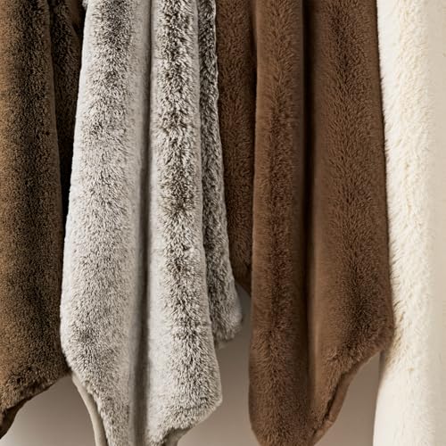 EVERGRACEHOME Faux Chinchilla Fur Throw Blanket, 72"x90", Champagne Fawn | Luxury, Super Soft, 1220GSM, Fluffy Cozy Mink, Reversible Velvet Back, Warm Thick Heavy Winter Queen Blanket for Bed, Gift - color: Champagne Fawn, size: 72"x90"