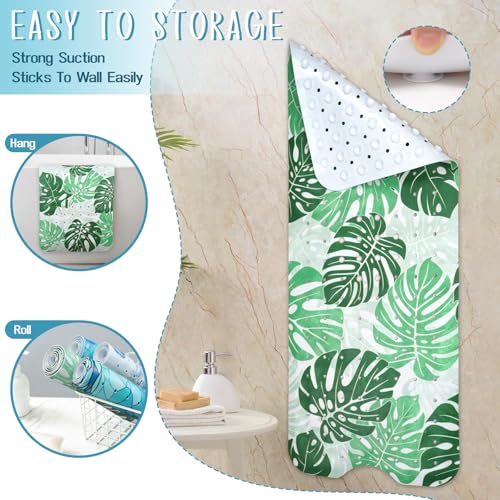 Tropical Leaves Bathtub Mat Non Slip, Boho Bath Tub Mat Baby Bath Mats for Bathroom Anti Slip Shower Mats for Inside Shower, Green Plants Bathmat with Suction and Drain Holes Machine Washable, 40″x16″ - color: D01, size: 40" x 16" (Rectangular)
